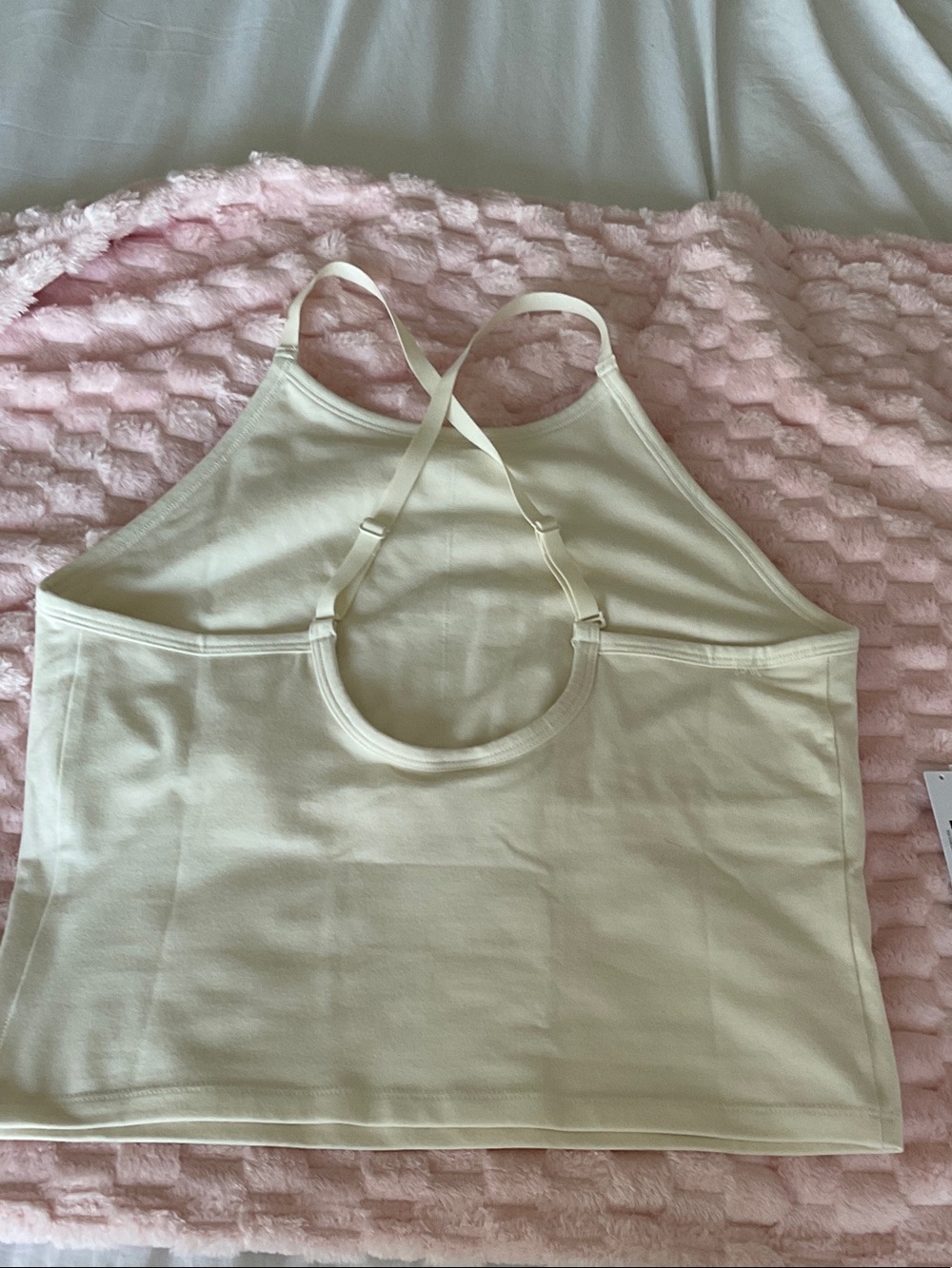 PINK Victoria's Secret Cream Logo Cropped Camisole with Pink Embroidery - Picture 3 of 3